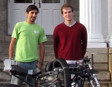 Andres Pacheco ’09 and Alex Bell ’09 with the hydrogen-powered motorcycle they built.